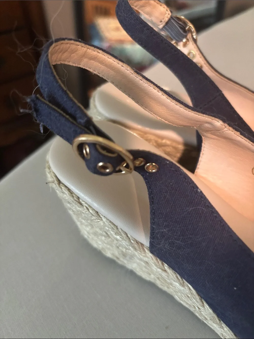 Amazon Navy Espadrille Slingback Wedges